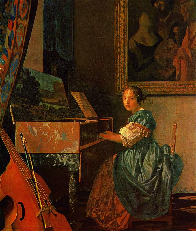 Johannes Vermeer A Lady Seated at a Virginal France oil painting art